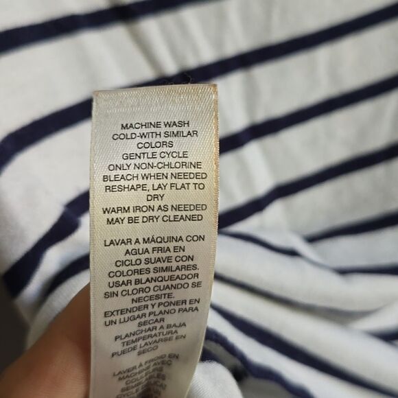 WHBM Blue & White Striped Two Tone Classy Dressy Ruffle Off the Shoulder Blouse  - Picture 9 of 9